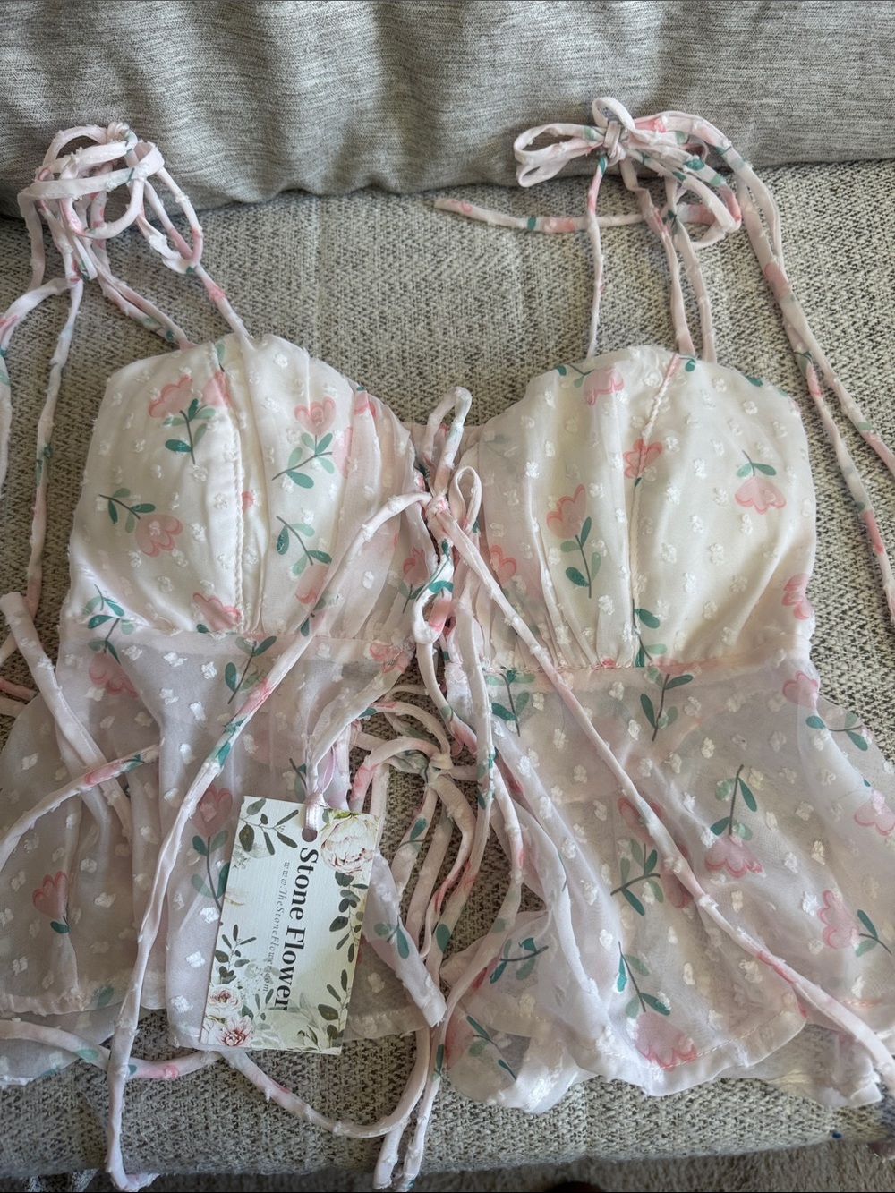 Floral Mesh Tie-Front Chemise in Light Pink